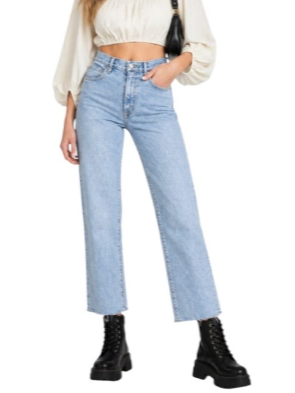 SLVRLAKE High-Rise Straight Leg Raw Hem Denim Jeans-NWT